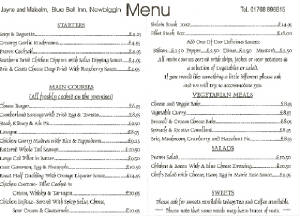 The Blue Bell Inn menu